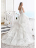 V Neck Pleated Ivory Polka Dot Tulle Ruffle Wedding Dress